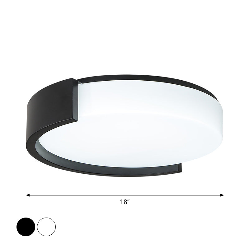 Plafoniera a forma di tamburo Semplice illuminazione a LED in acrilico nero/bianco da incasso con cornice a forma di C, luce calda/bianca