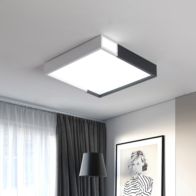 Minimalist Integrated LED Flush Light Black-White Splicing Round/Square/Rectangle Ceiling Mount Lamp with Acrylic Shade, Warm/White Light