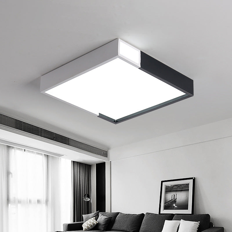 Minimalist Integrated LED Flush Light Black-White Splicing Round/Square/Rectangle Ceiling Mount Lamp with Acrylic Shade, Warm/White Light