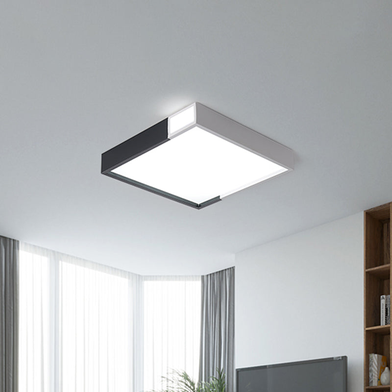 Minimalist Integrated LED Flush Light Black-White Splicing Round/Square/Rectangle Ceiling Mount Lamp with Acrylic Shade, Warm/White Light