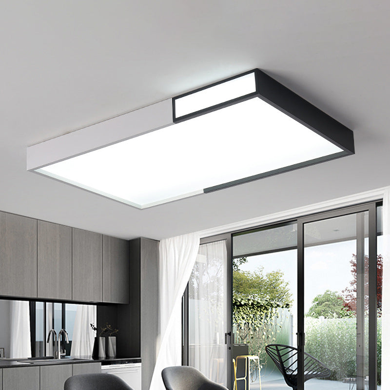 Minimalist Integrated LED Flush Light Black-White Splicing Round/Square/Rectangle Ceiling Mount Lamp with Acrylic Shade, Warm/White Light