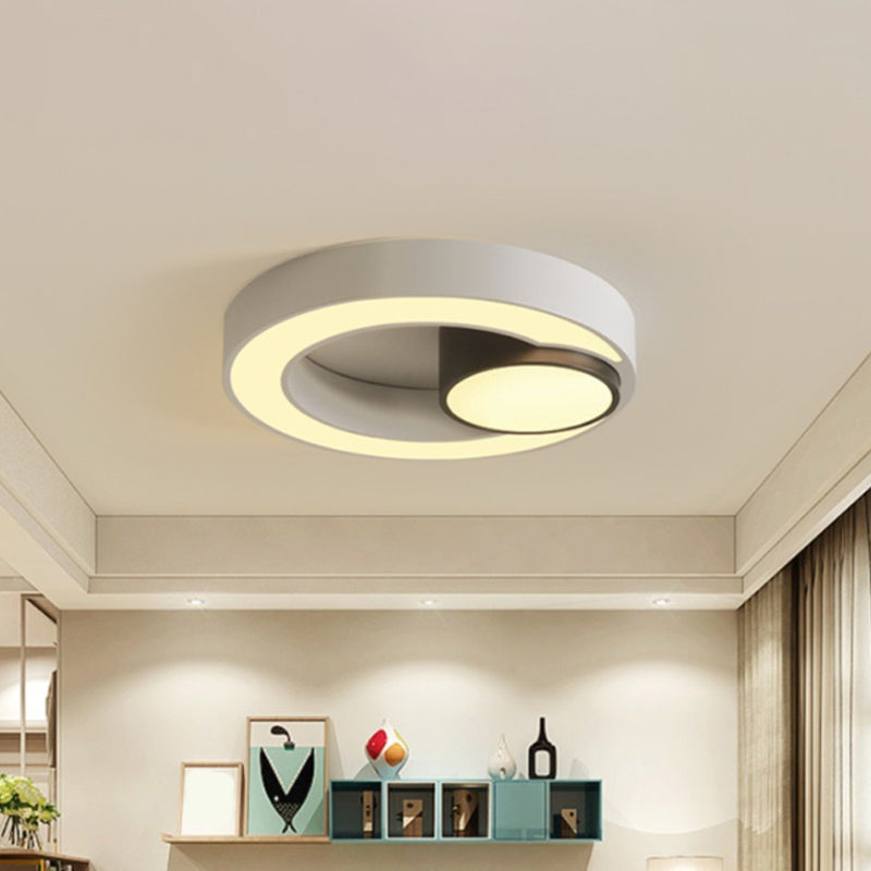 Iron Ringed Flush Mounted Lamp Nordic Black and White LED Ceiling Lighting in White/3 Color Light