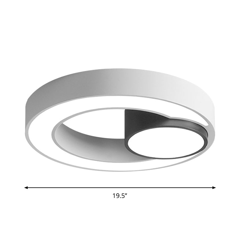 Iron Ringed Flush Mounted Lamp Nordic Black and White LED Ceiling Lighting in White/3 Color Light