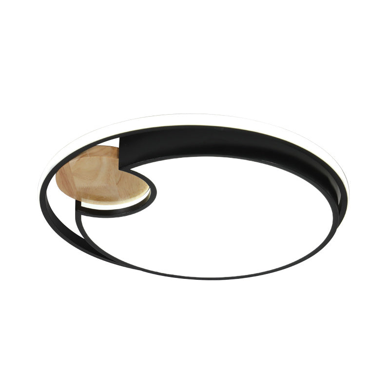 Black Circular LED Ceiling Lighting Modern LED Acrylic Flush Mounted Light with Circular Wood Cut, White/3 Color Light