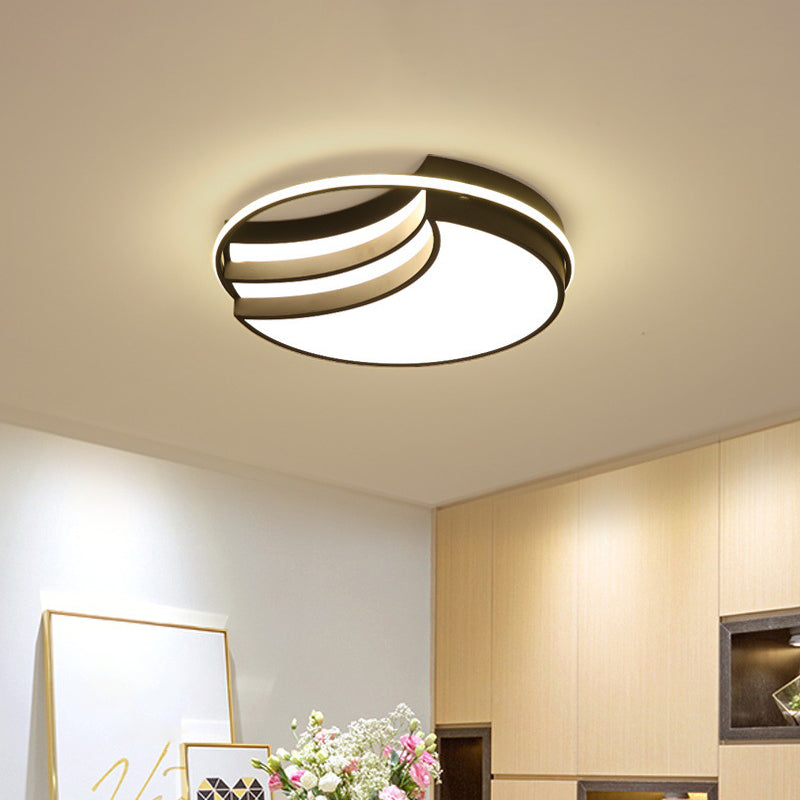 New Moon Shaped Flush Light Nordic Acrylic Black LED Ceiling Mounted Lamp with Glow Ring
