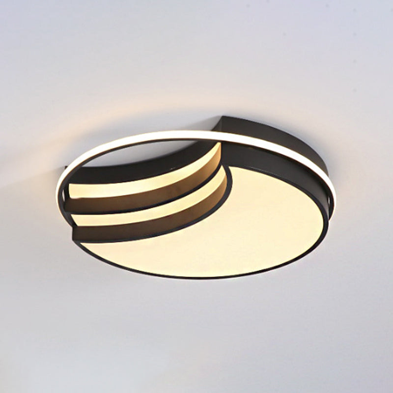 New Moon Shaped Flush Light Nordic Acrylic Black LED Ceiling Mounted Lamp with Glow Ring