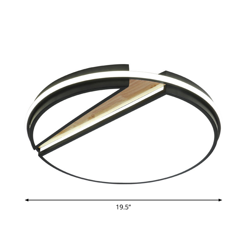 Modern Circle Segment Flush Mount Metal Bedroom LED Close to Ceiling Light in Black and Wood, White/3 Color Light
