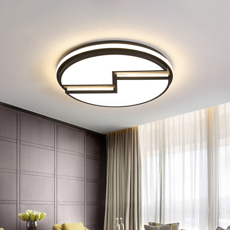 Acrylic Round Cracked Flush Mount Lamp Minimalist LED Black Ceiling Light in White/3 Color Light for Bedroom
