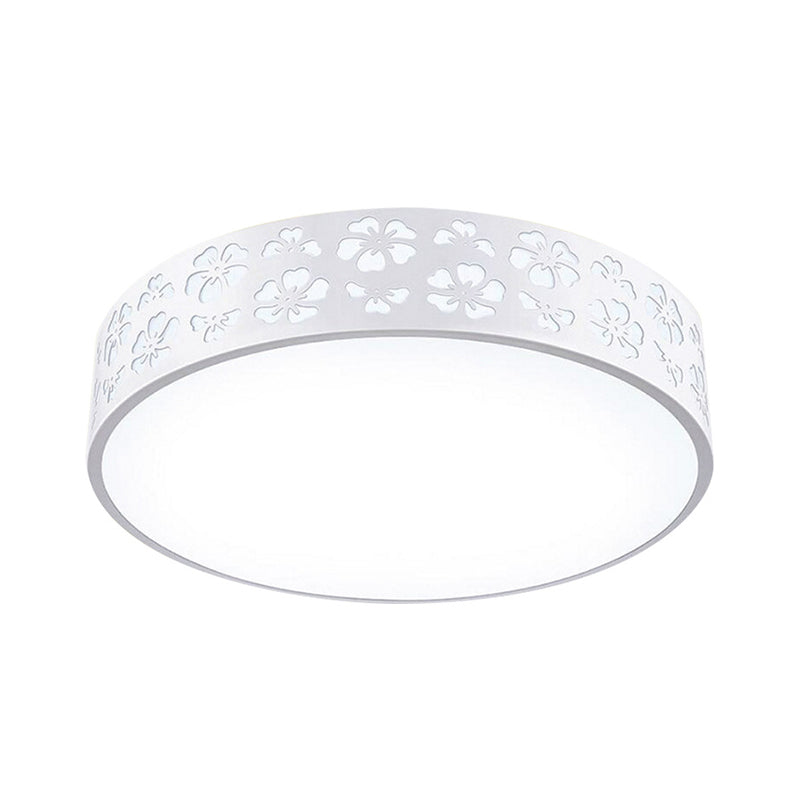 Plafonnier LED moderne en métal à tambour de 15/19 pouces de large, encastré avec fleur découpée, lumière blanche/3 couleurs