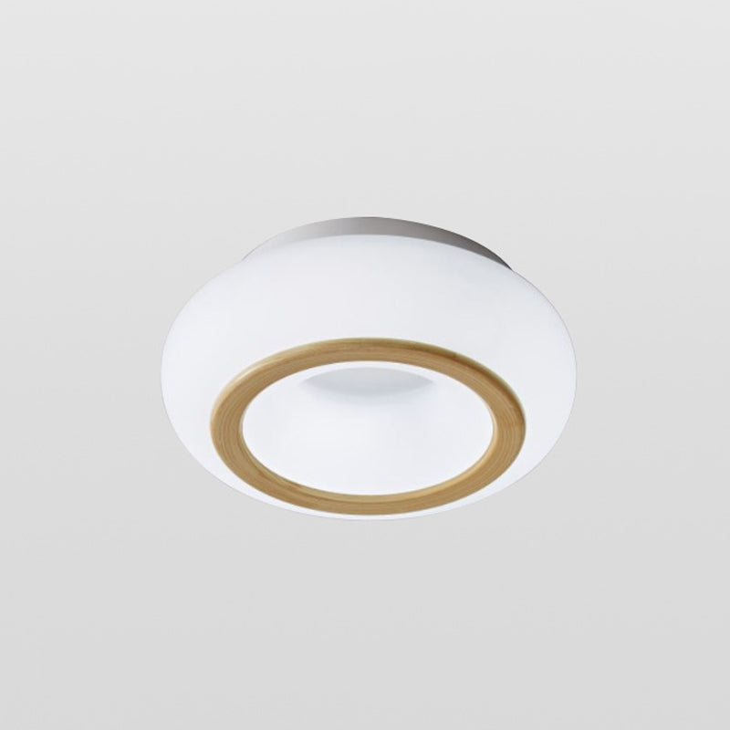 Acrylic Donut Shaped Small Ceiling Lamp Modern White Integrated LED Flush Mounted Light with Wood Grain