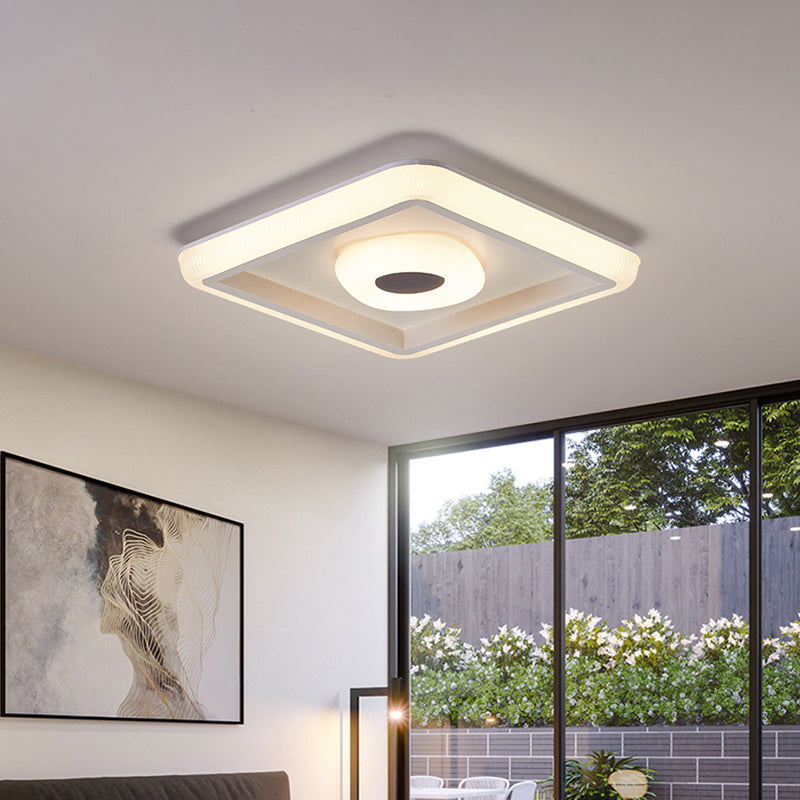 White Square/Round LED Ceiling Lamp Minimalism Acrylic Flush Mount Fixture with Inner Shade for Hotel