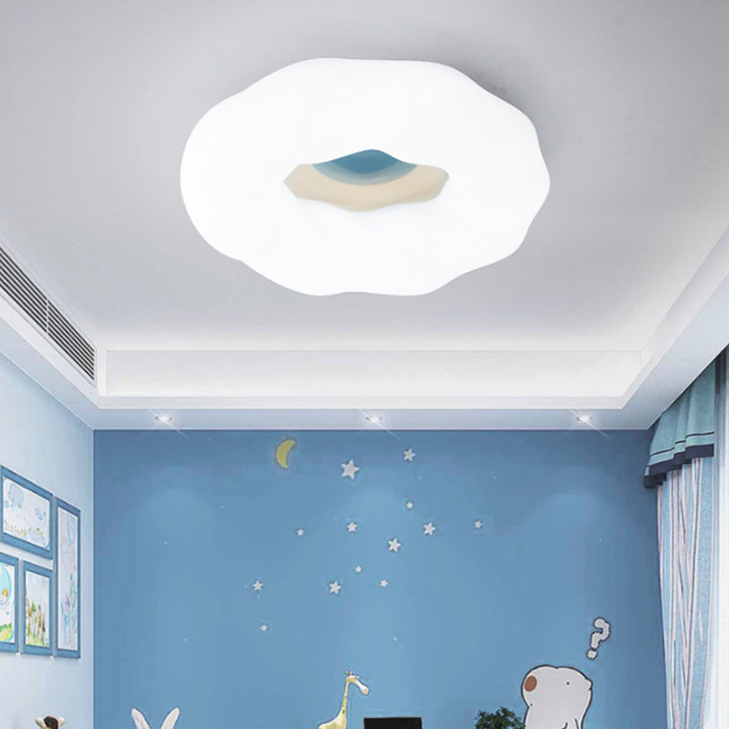 Cartoon Cloud Ceiling Mount Light Acrylic Corridor LED Flush Mounted Light Fixture in White/Blue/Coffee