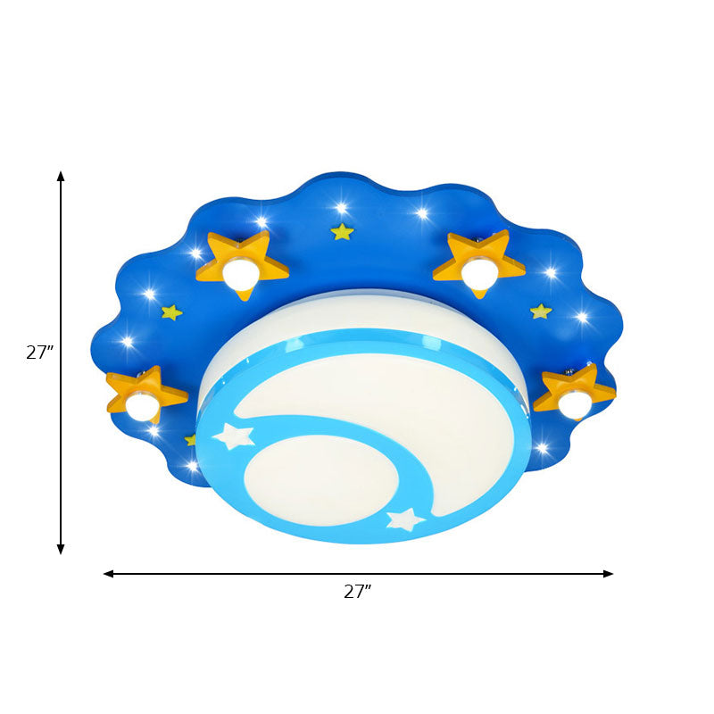 Acrylic Night View Flush Ceiling Light Cartoon Ceiling Lamp in Blue for Kindergarten