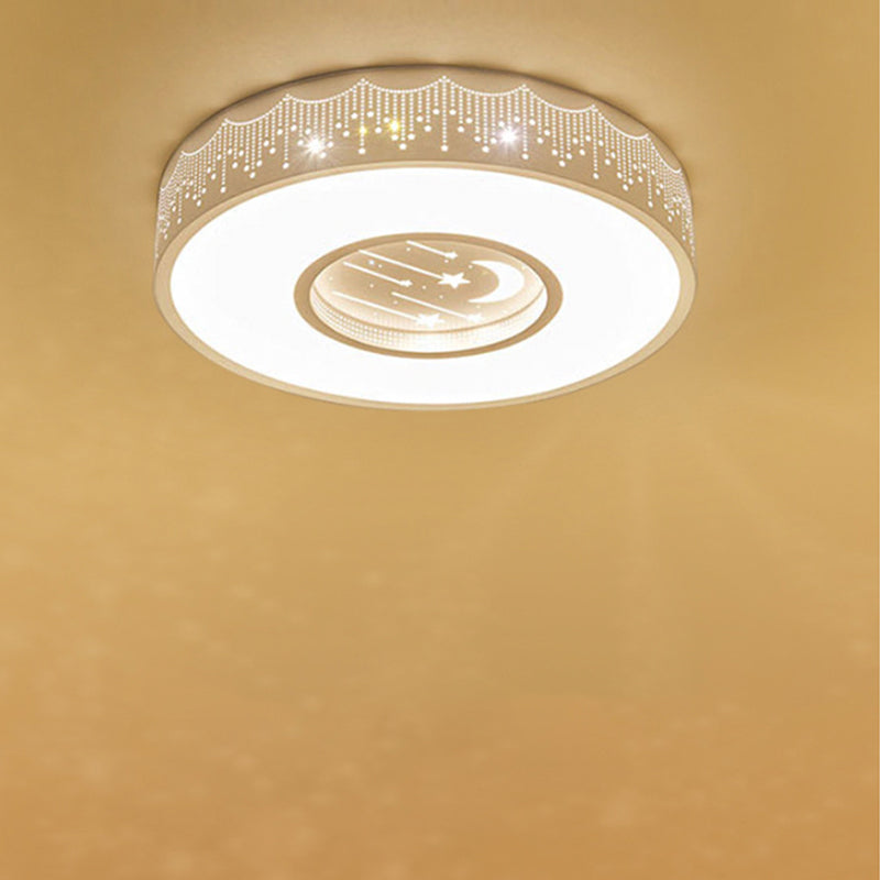 Hollowed out Meteor Ceiling Light Modern Romantic Acrylic Pink/White/Blue LED Round Flush Mounted Lamp, 16"/19.5" W