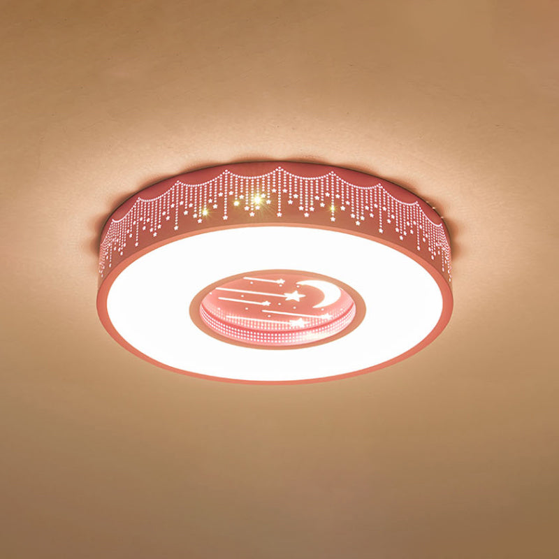 Hollowed out Meteor Ceiling Light Modern Romantic Acrylic Pink/White/Blue LED Round Flush Mounted Lamp, 16"/19.5" W