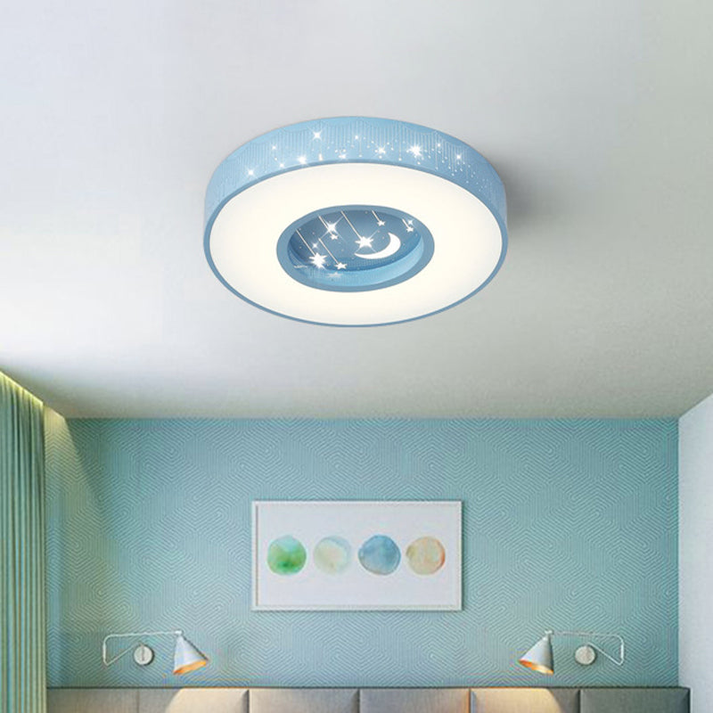 Hollowed out Meteor Ceiling Light Modern Romantic Acrylic Pink/White/Blue LED Round Flush Mounted Lamp, 16"/19.5" W