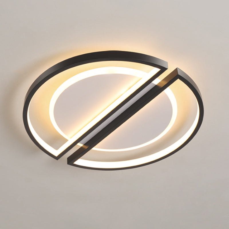 Iluminación de techo metálica delgada y redonda, montaje empotrado LED negro simple con marco triangular/semicircular, luz blanca/cálida