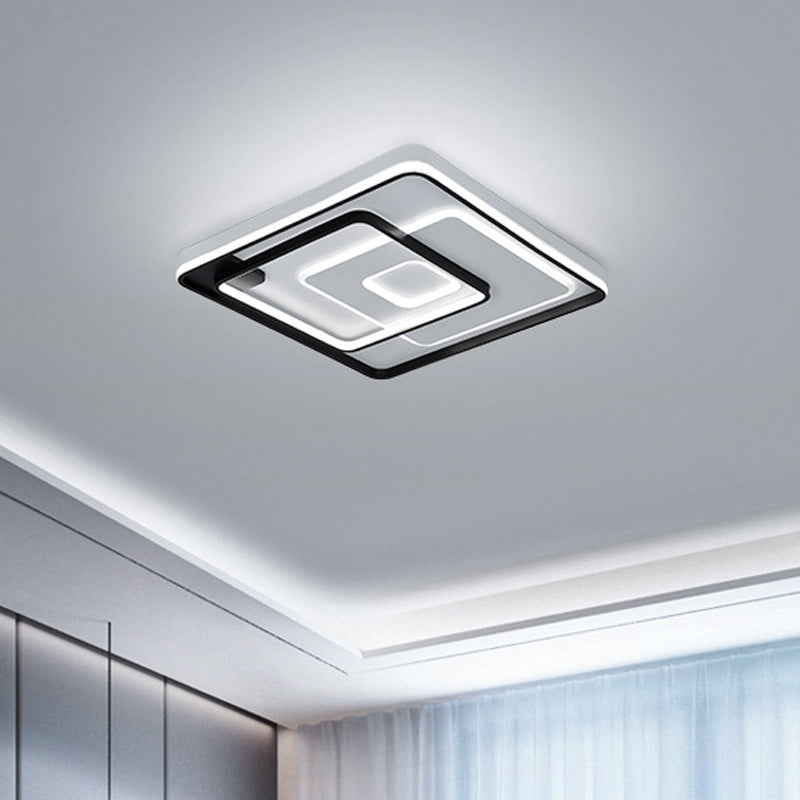 Lámpara de techo LED de estilo moderno, lámpara de montaje empotrado redonda/cuadrada/rectangular en capas negras con pantalla acrílica, luz blanca/cálida