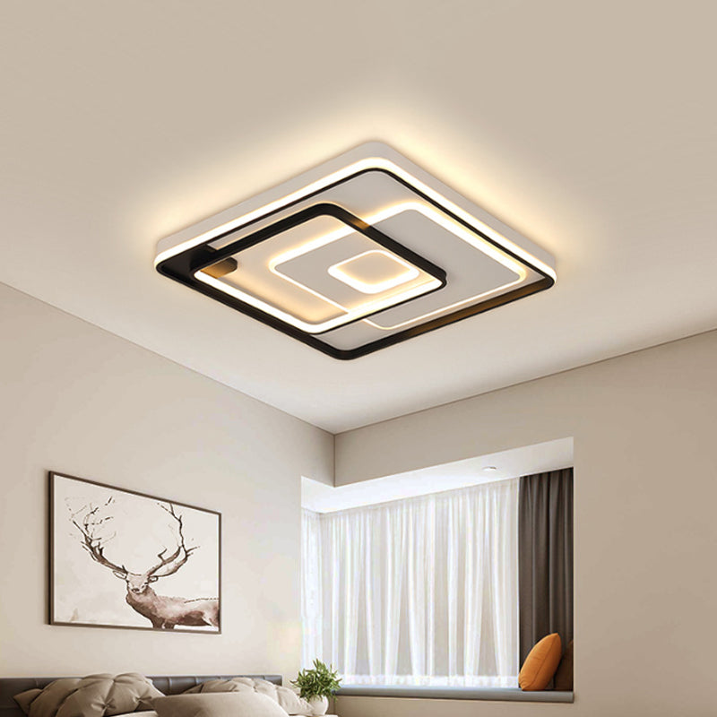 Lámpara de techo LED de estilo moderno, lámpara de montaje empotrado redonda/cuadrada/rectangular en capas negras con pantalla acrílica, luz blanca/cálida