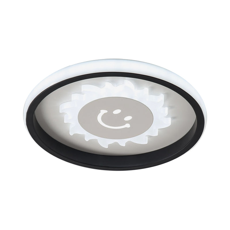 Circular LED Flush Light Fixture Cartoon Acrylic Black Ceiling Mount Lamp with Smile/Anchor/Panda Pattern