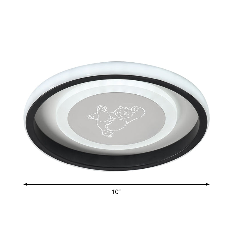 Circular LED Flush Light Fixture Cartoon Acrylic Black Ceiling Mount Lamp with Smile/Anchor/Panda Pattern
