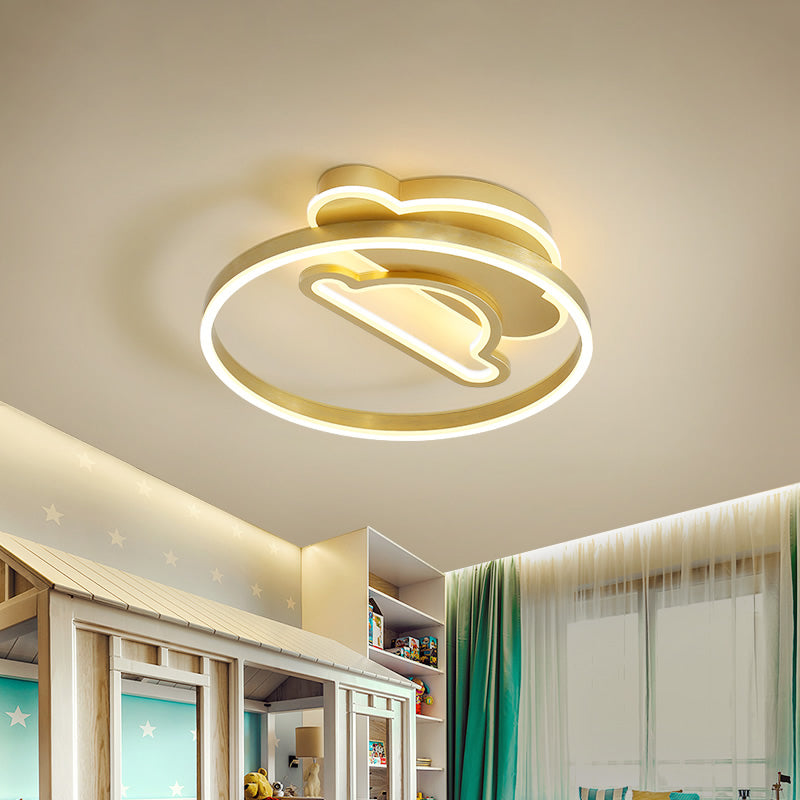 Lámpara de techo con forma de nube/círculo/molino de viento, luz LED empotrada de metal moderna para dormitorio infantil en oro pulido