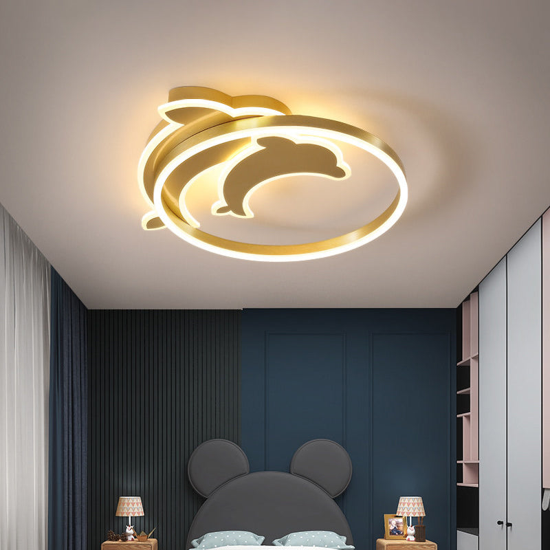 Lámpara de techo con forma de nube/círculo/molino de viento, luz LED empotrada de metal moderna para dormitorio infantil en oro pulido