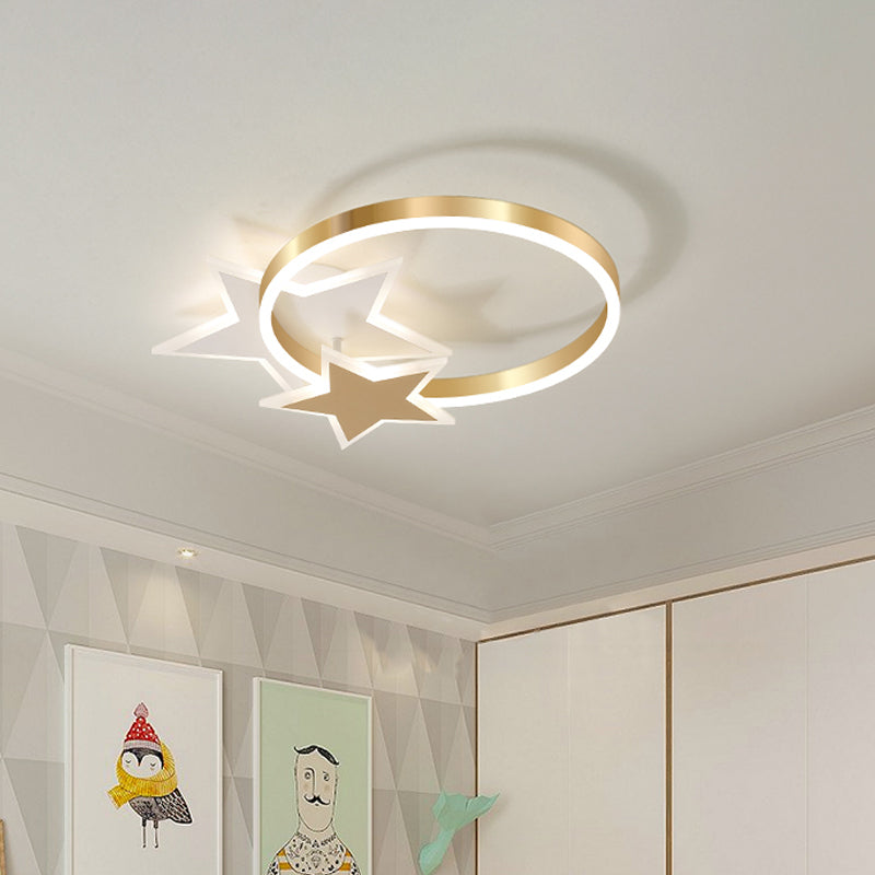 Lámpara de techo con forma de nube/círculo/molino de viento, luz LED empotrada de metal moderna para dormitorio infantil en oro pulido