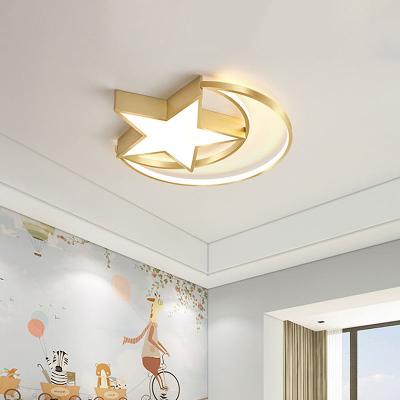 Lámpara de techo con forma de nube/círculo/molino de viento, luz LED empotrada de metal moderna para dormitorio infantil en oro pulido
