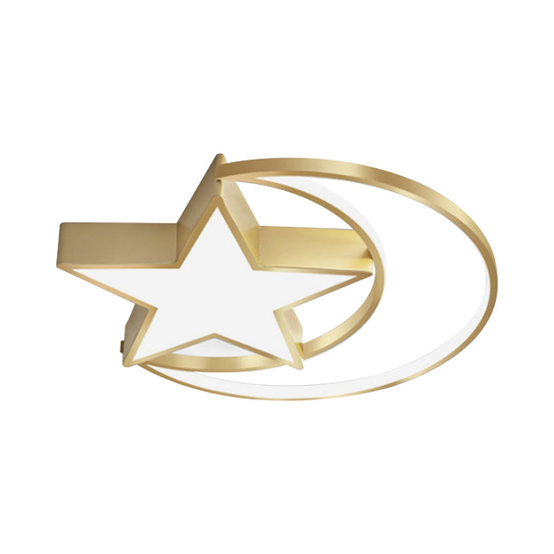 Lámpara de techo con forma de nube/círculo/molino de viento, luz LED empotrada de metal moderna para dormitorio infantil en oro pulido