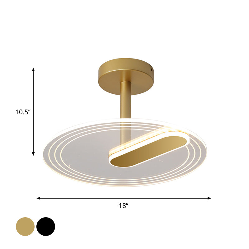 Acrylic Time Clock LED Flush Light Simplicity Black/Gold Semi Flush Mount Ceiling Light for Bedroom