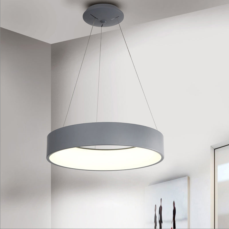 Minimalistic LED Pendant Chandelier Grey/White Circle Ceiling Hang Light with Acrylic Shade, 18"/23.5" W