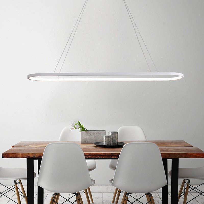 Black/White Ellipse Hanging Lamp Simplicity 27"/35.5" L LED Metal Island Light Fixture over Dining Table