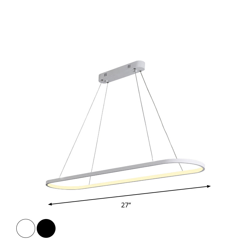Black/White Ellipse Hanging Lamp Simplicity 27"/35.5" L LED Metal Island Light Fixture over Dining Table
