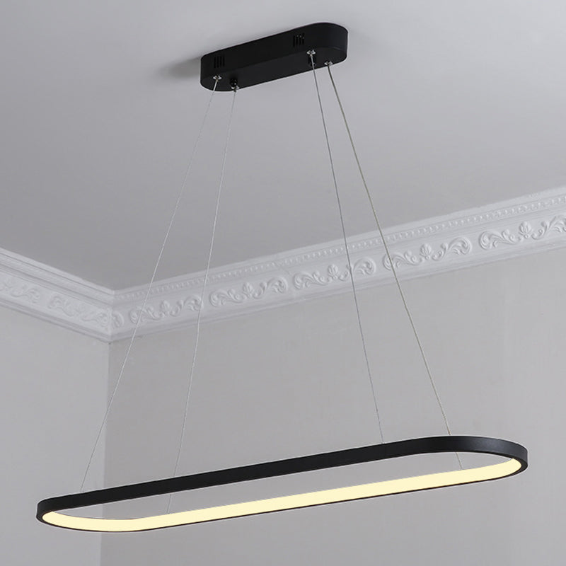 Black/White Ellipse Hanging Lamp Simplicity 27"/35.5" L LED Metal Island Light Fixture over Dining Table