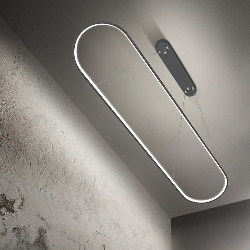 Black/White Ellipse Hanging Lamp Simplicity 27"/35.5" L LED Metal Island Light Fixture over Dining Table