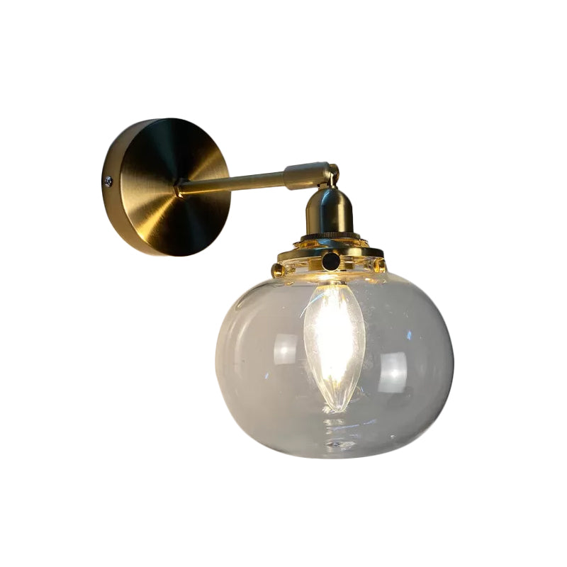 Single-Bulb Bedroom Wall Lamp Postmodern Gold Rotatable Wall Light Sconce with Oval/Diamond/Ruffled Blue/Clear/Green Glass Shade