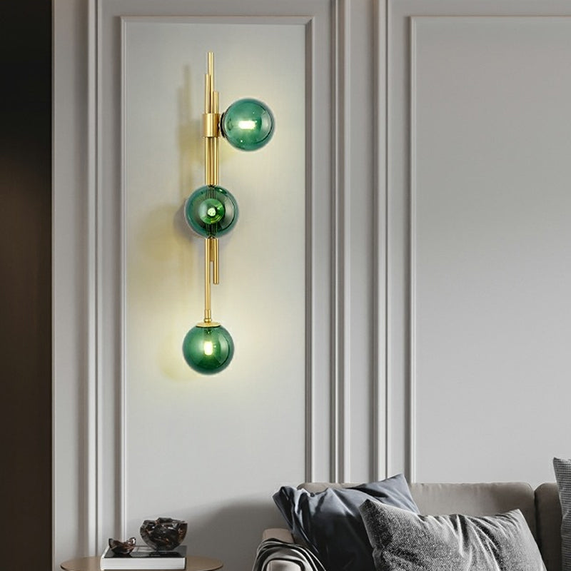 Elongated Dome/Tube/Tapered Wall Light Postmodern Smoke Grey/Green/White Glass 1 Head Living Room Wall Hanging Lamp in Gold/Black