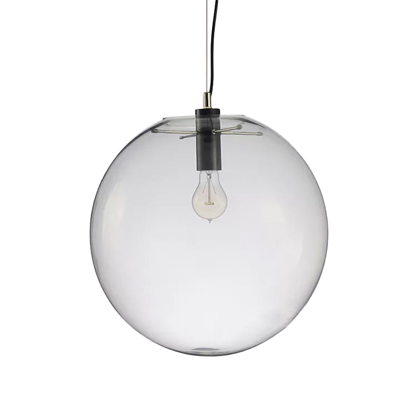 8"/10"/12" W Single-Bulb Cafe Hanging Lamp Simplicity Black Ceiling Pendant with Sphere Clear Glass Shade