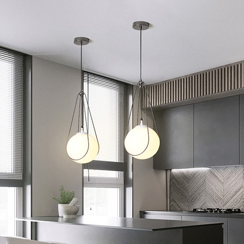 8 "/10"/12 "brede traanhanglicht Modern wit balglas 1 lichte nikkelafwerking Pendulumlicht voor restaurant