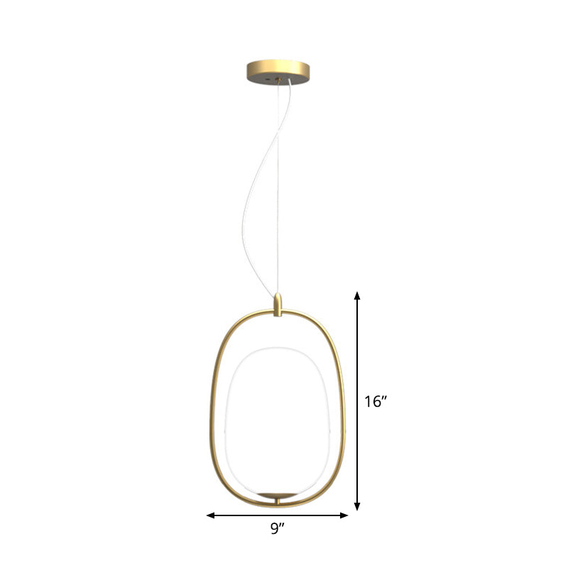 Postmodern enkel plafond hang licht gouden coconvormige hanglamp met frame en witte glazen schaduw, warm/wit/3 kleurlicht