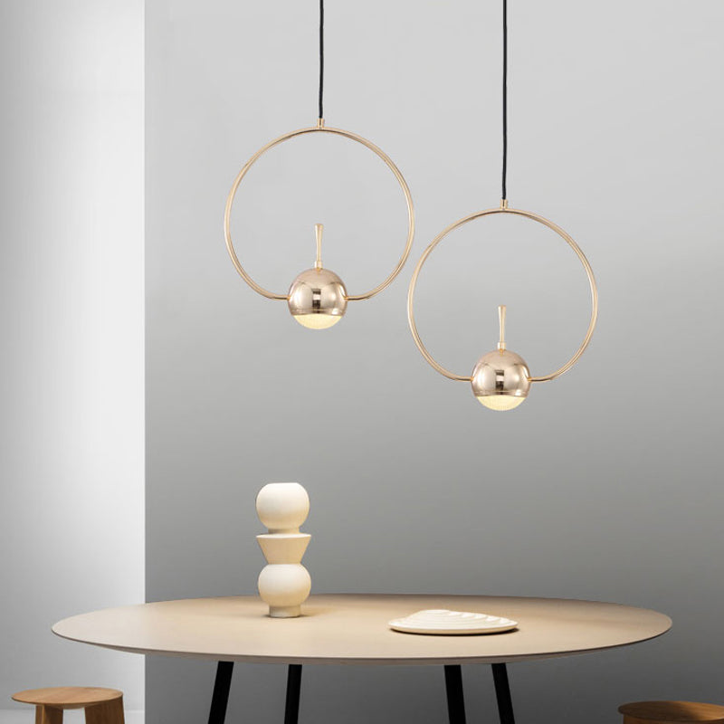 Minimalist LED Pendant Ceiling Light Rose Gold Round/Triangle/Rectangle Down Lighting with Dome Acrylic Shade