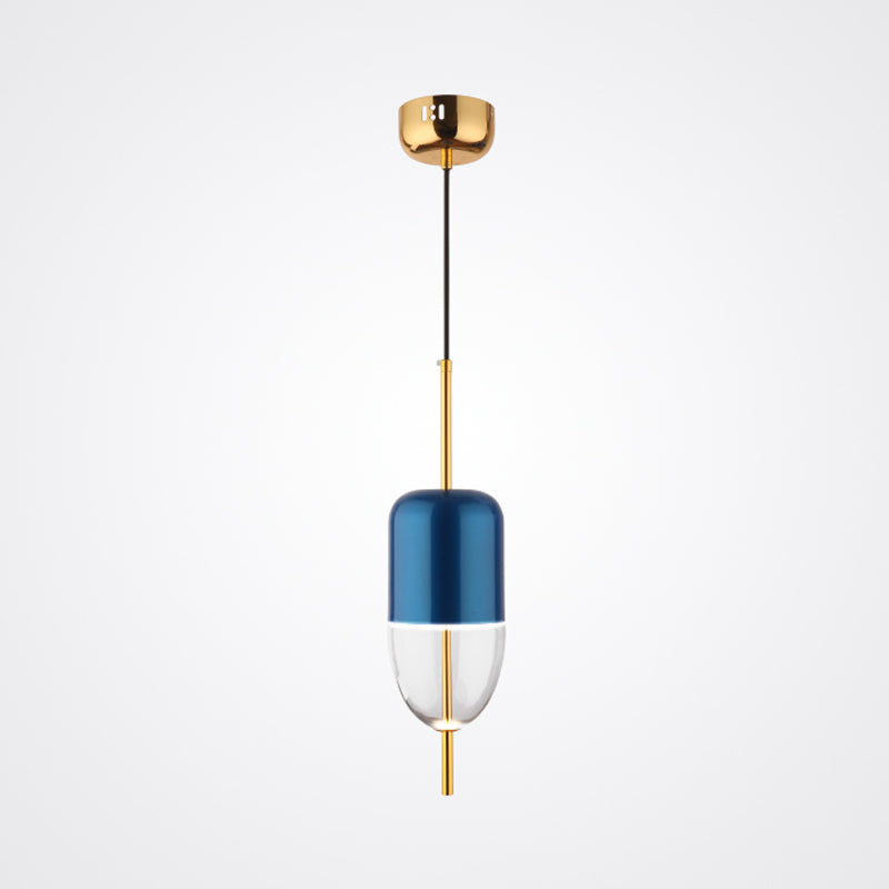 Blue Jar Hanging Pendant Postmodern 1-Light Aluminum Ceiling Light with Bottom Clear Glass Shade