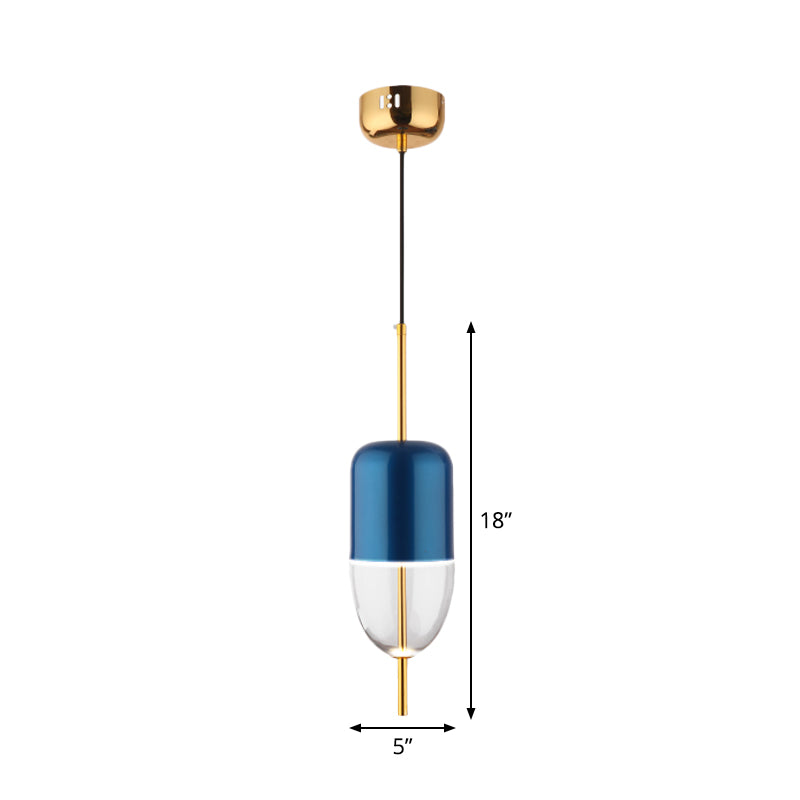 Blue Jar Hanging Pendant Postmodern 1-Light Aluminum Ceiling Light with Bottom Clear Glass Shade