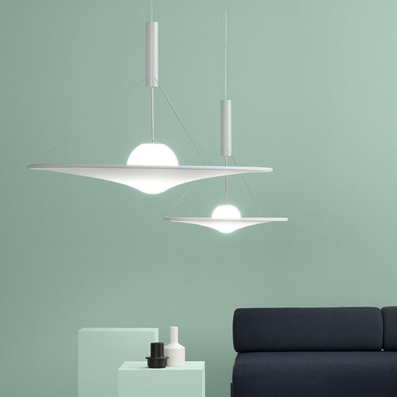 Trumpet Flared Pendant Light Fixture Designer Cream Ball Glass 1 Bulb White Suspension Light