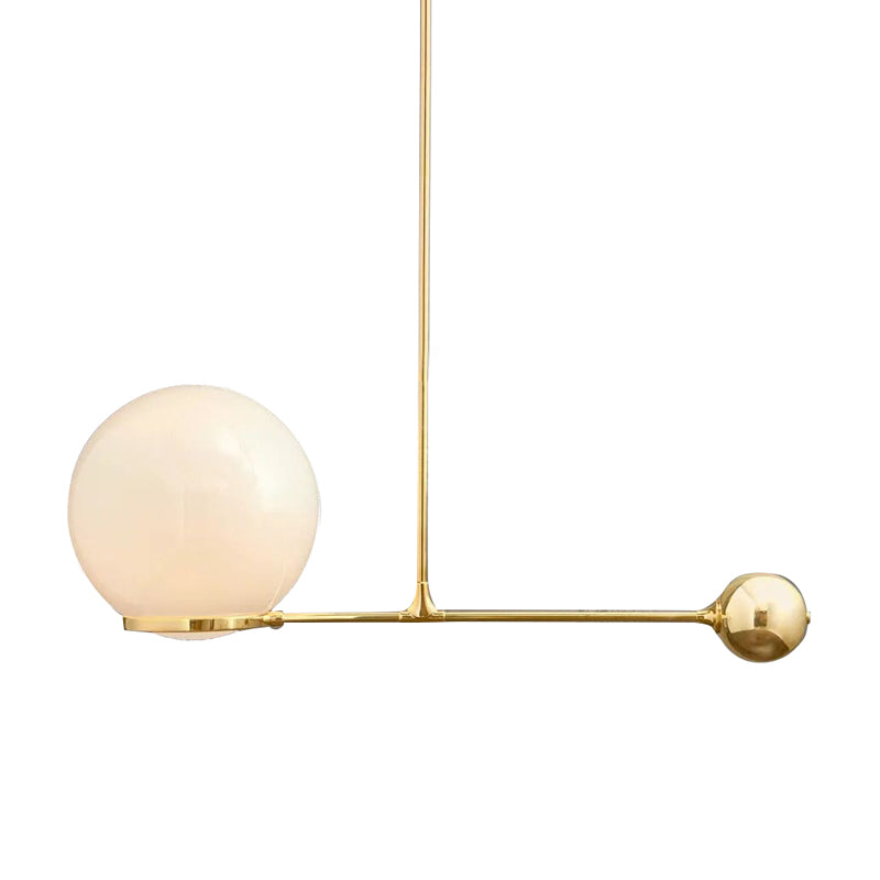 Globe Hotel Ceiling Suspension Lamp Frosted White Glass 1 Head Postmodern Drop Pendant with Lever Design in Black/Gold