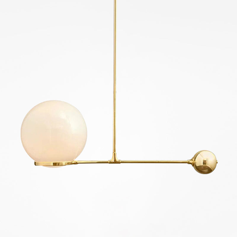 Globe Hotel Ceiling Suspension Lamp Frosted White Glass 1 Head Postmodern Drop Pendant with Lever Design in Black/Gold