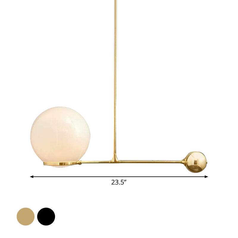 Globe Hotel Ceiling Suspension Lamp Frosted White Glass 1 Head Postmodern Drop Pendant with Lever Design in Black/Gold