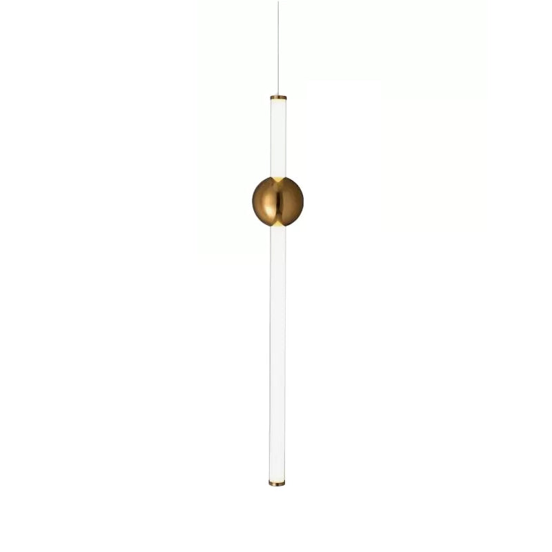 1-Head Bedside Drop Pendant Postmodern Gold/Clear Hanging Light with Tubular Frosted White Glass Shade
