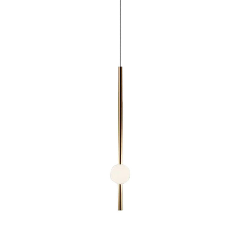 1-Head Bedside Drop Pendant Postmodern Gold/Clear Hanging Light with Tubular Frosted White Glass Shade